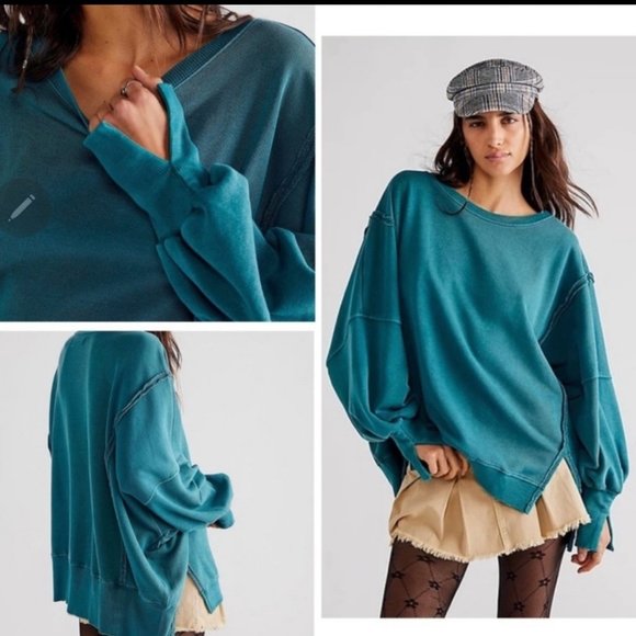 NWT FREE PEOPLE Camden Deep Teal Sweatshirt We The Free